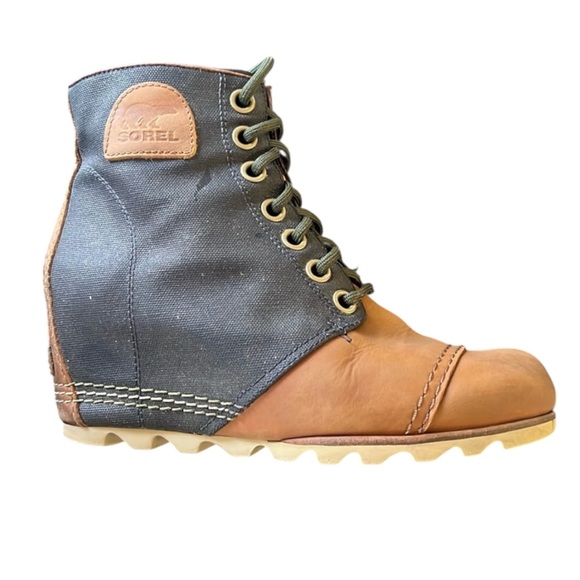 Sorel boots PDX lexie coated canvas and brown Nubuck leather wedge waterproof 9 - Picture 2 of 16